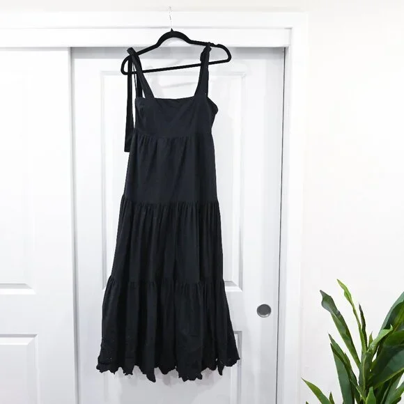 Jason Wu Dresses | Jason Wu Small Tiered Cotton Lace Eyelet Tiered Midi Dress | Color: Black | Size: S | Vuuri's Closet Jason Wu Dresses | Jason Wu Small Tiered Cotton Lace Eyelet Tiered Midi Dress | Color: Black | Size: S | Vuuri's Closet